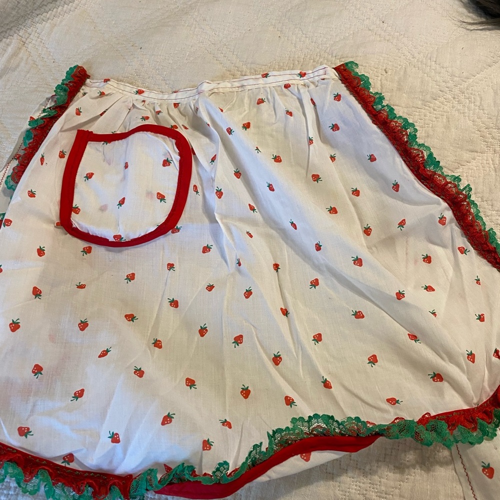 Strawberry Print handmade apron with Red and Green Accents